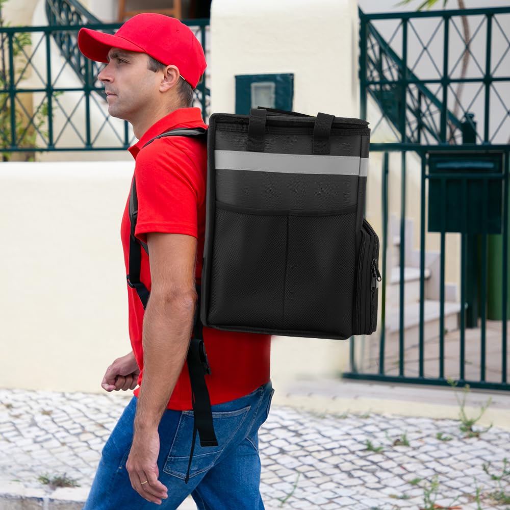 Paquete de Entrega de Alimentos Ampliable, Black, 15.7"x 14.5"x 10.6", Mochila de Entrega de Alimentos