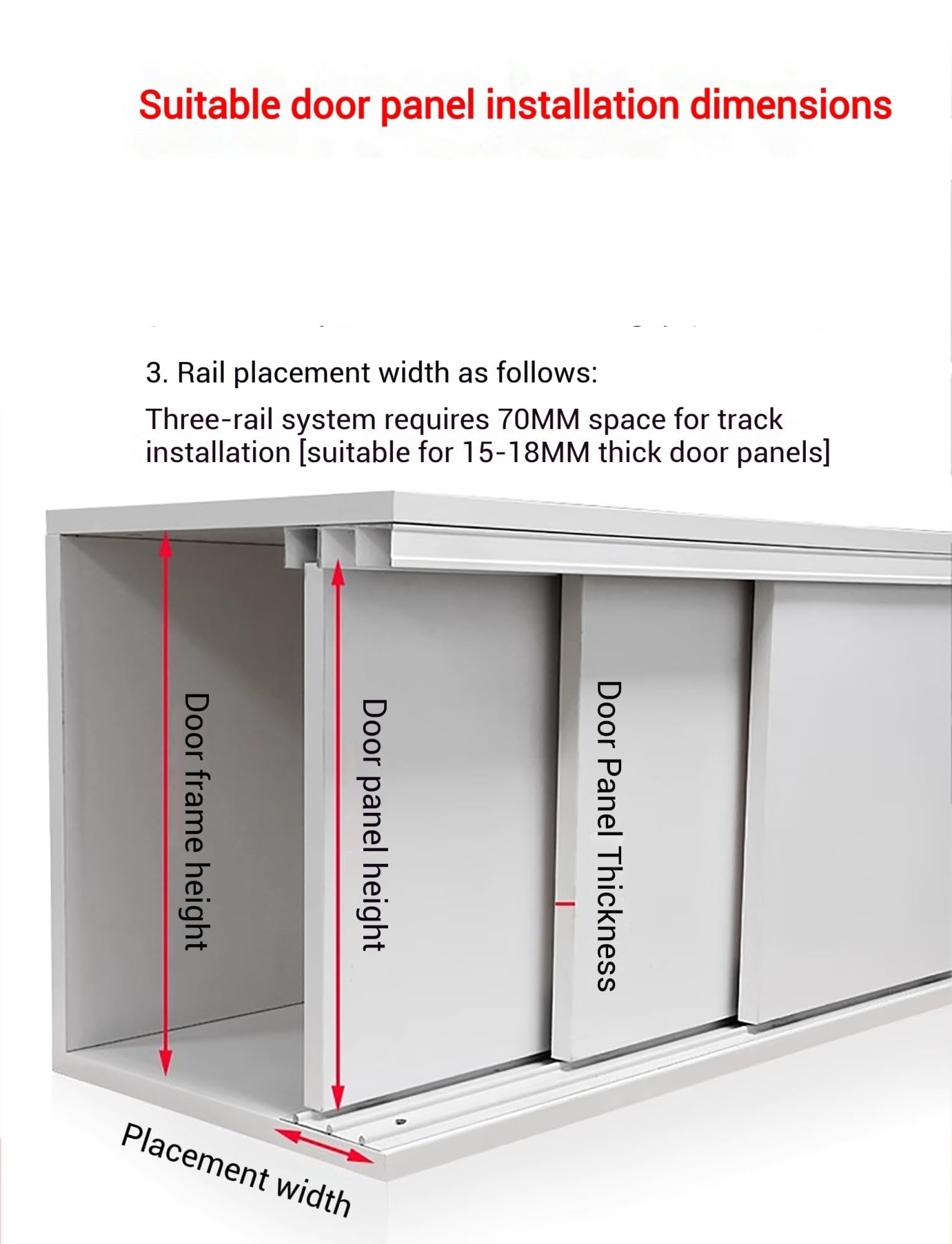 Rail de porte coulissante à 3 voies for porte de 0.6 à 0,7 pouces d'épaisseur, Kits de quincaillerie for porte de garde-robe coulissante, for armoire, placard(180cm/5.91ft)