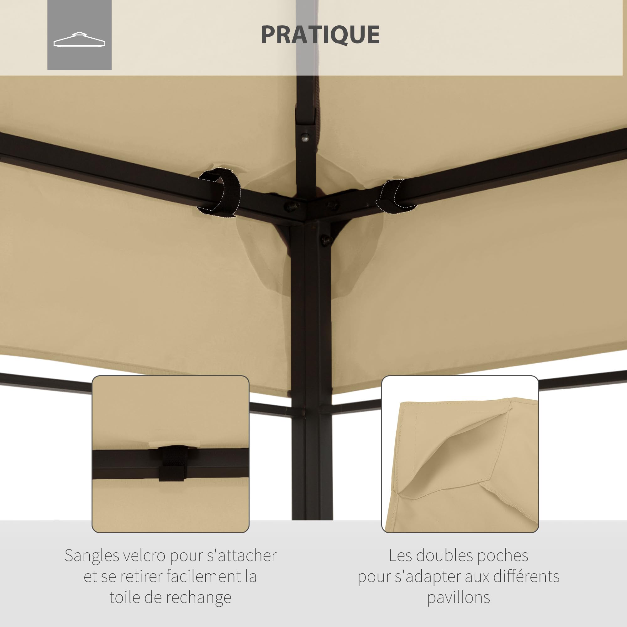 Outsunny Toile de Rechange pour Pavillon Tonnelle Tente 3 x 4 m Polyester Haute densité 180 g/m² Beige