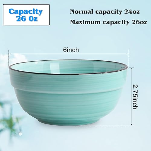 Miniatura 6 de HAPPY KIT Cuencos de cerámica para servir, cuencos coloridos de 6 pulgadas para cocina, cuencos de sopa de 24 onzas, juego de 6, aptos para