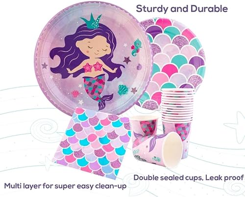 Miniatura 3 de Platos y tazas de sirena y servilletas para 16 invitados  16 platos de papel grandes, platos pequeños, vasos, servilletas  Decoraciones de