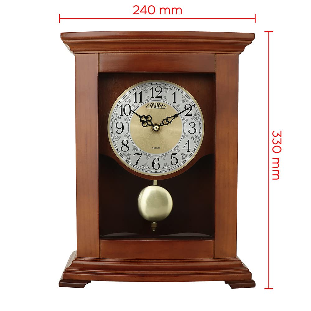 PRIM Orologio da tavolo, marrone, pendolo in legno, motore a passo al quarzo, quadrante decorato
