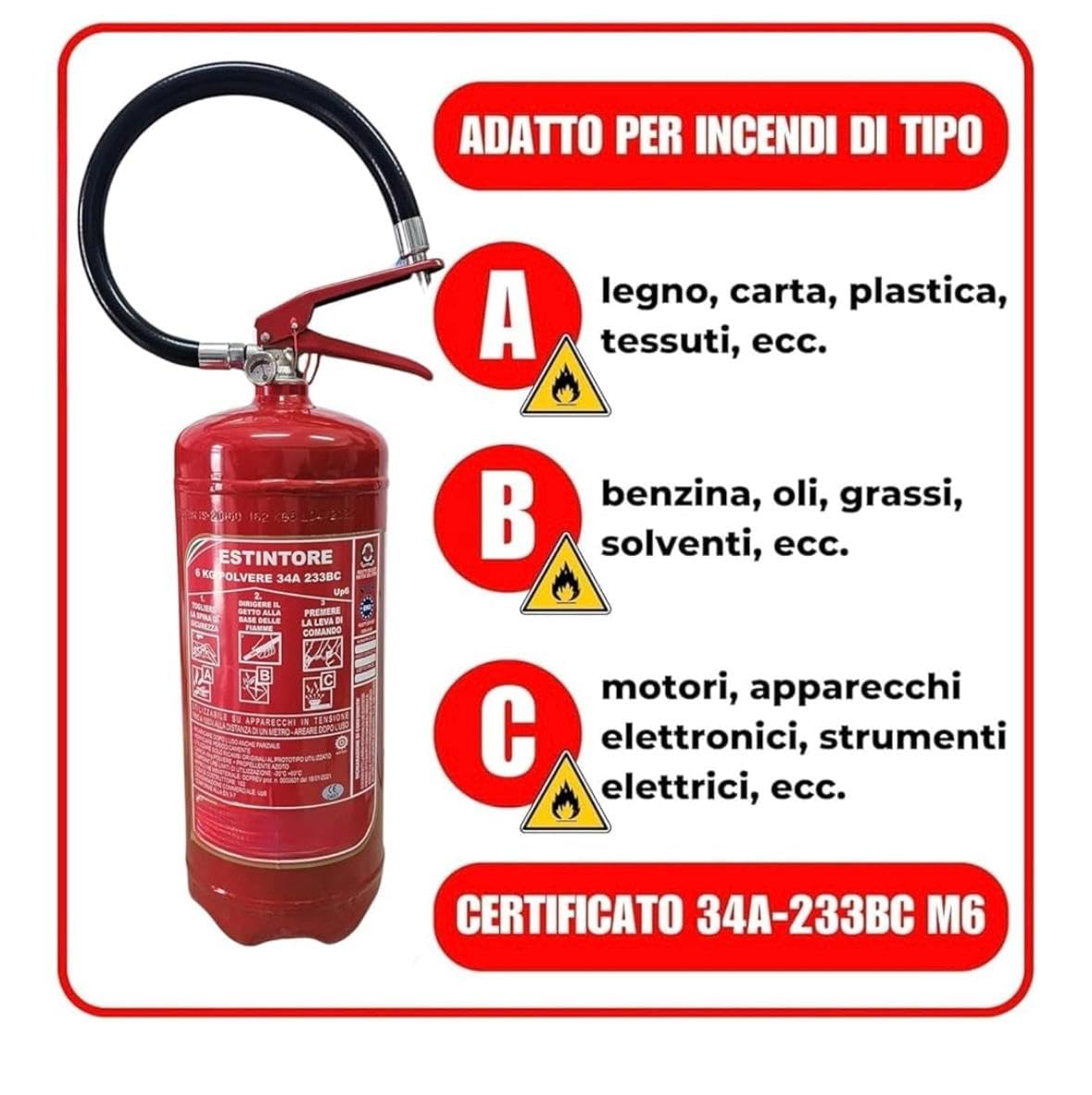 ESTINTORE A POLVERE DA KG 6 COMPRESO DI STAFFA E CARTELLO "ESTINTORE" PIU' CARTELLINO DI MANUTENZIONE