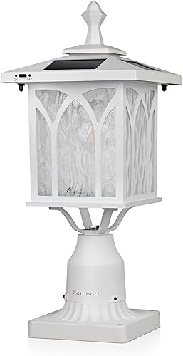 Kemeco ST4328Q-W Luz solar para poste de aluminio fundido al aire libre LED blanco cálido con base de 3 pulgadas para poste pilar patio, jardín,