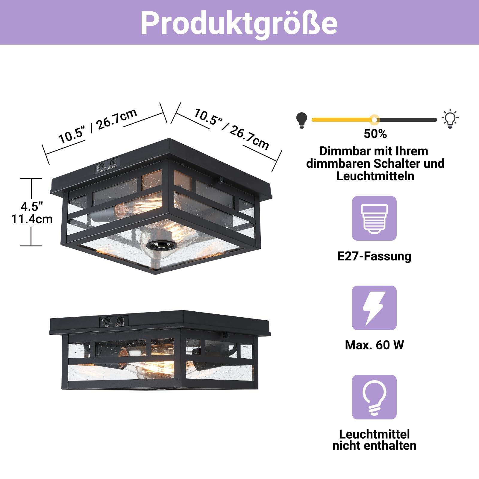 CALOKES Deckenleuchte mit Bewegungsmelder für den Außenbereich, zeitloses Industriedesign mit gesäftem Klarglas für Ihre Veranda, Auffahrt, überdachte Terrasse, Bauernhaus und Eingangsbereich