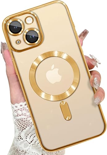 KANGHAR Funda magnética transparente diseñada para iPhone 15, para mujeres y hombres, protector completo de cámara, anti-amarillamiento, a prueba de