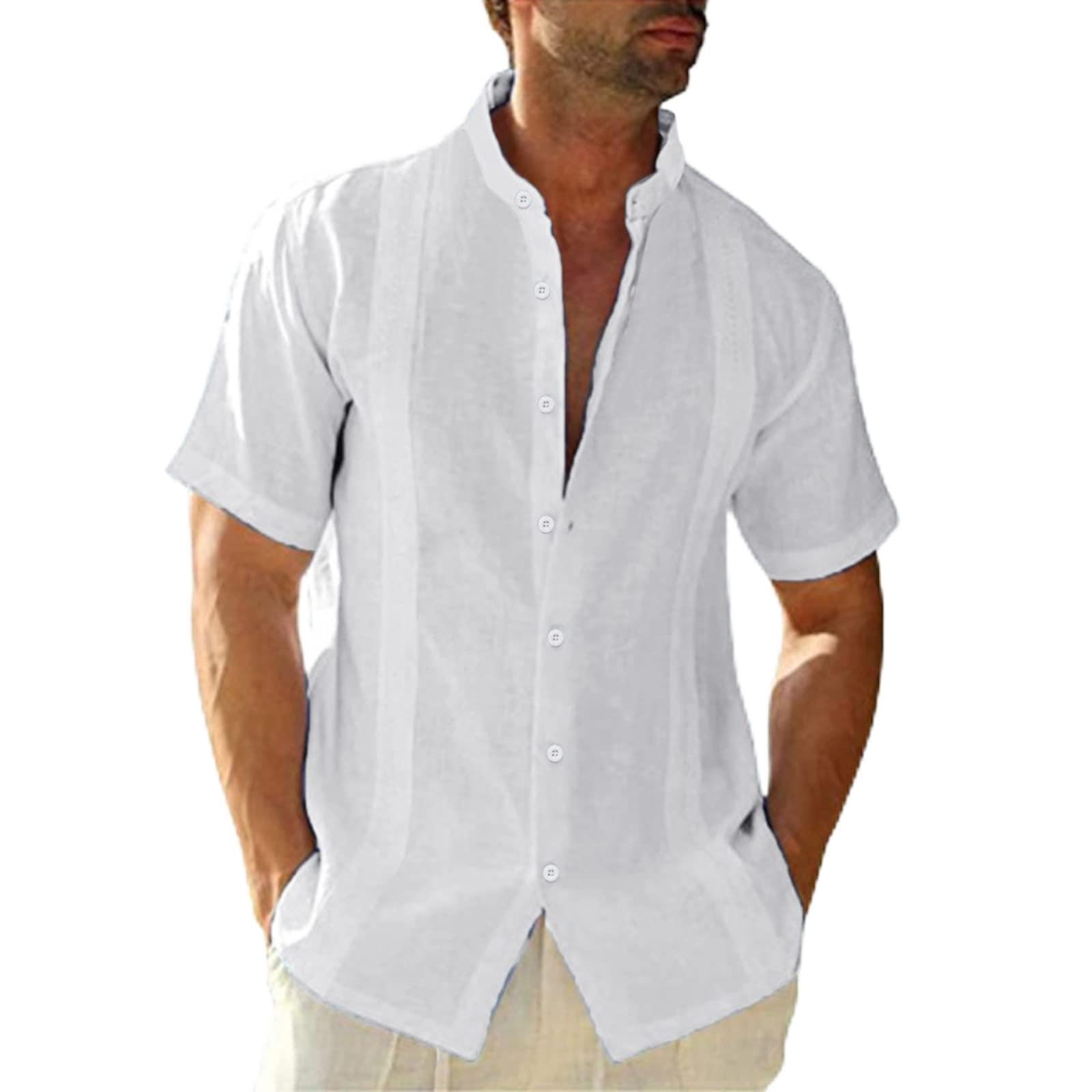 Loalirando Camisa Hombre Cuello Mao Primavera Verano Manga Larga o Manga Corta Top Casual Casual de Lino