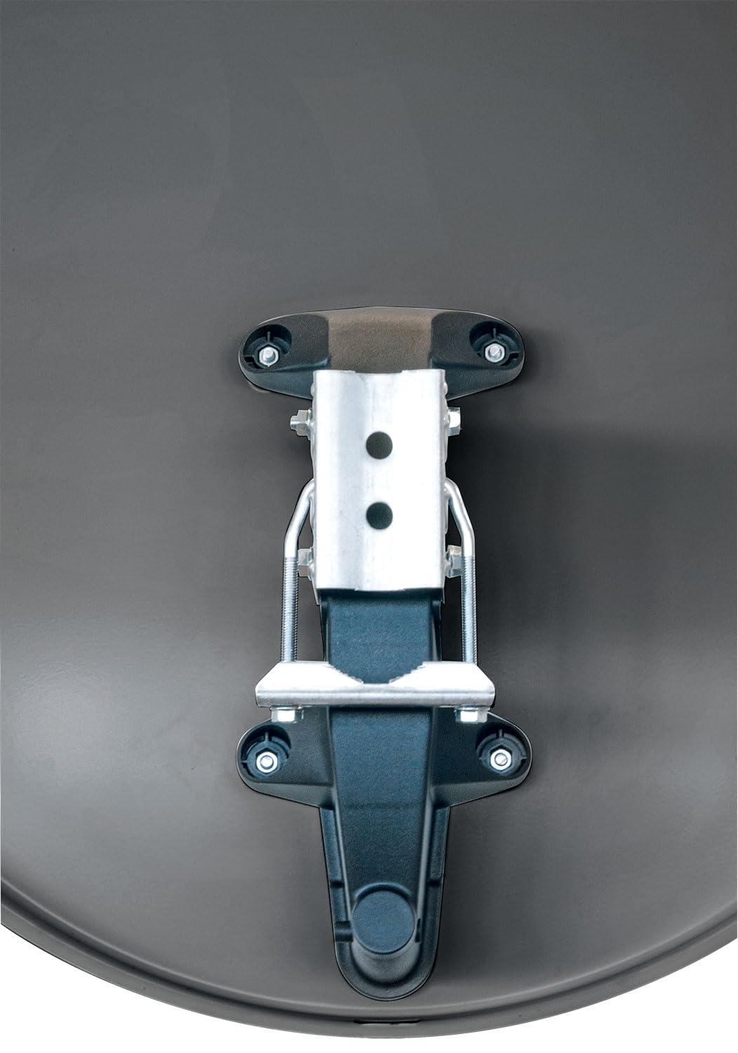 Antena para televisión digital vía satélite Schwaiger 714166 (75 x 85 cm) con brazo de carga LNB y mástil, antracita, espejo de acero – para recepción de DVB-S/S2 en Full HD, 3D y 4K (Ultra HD)