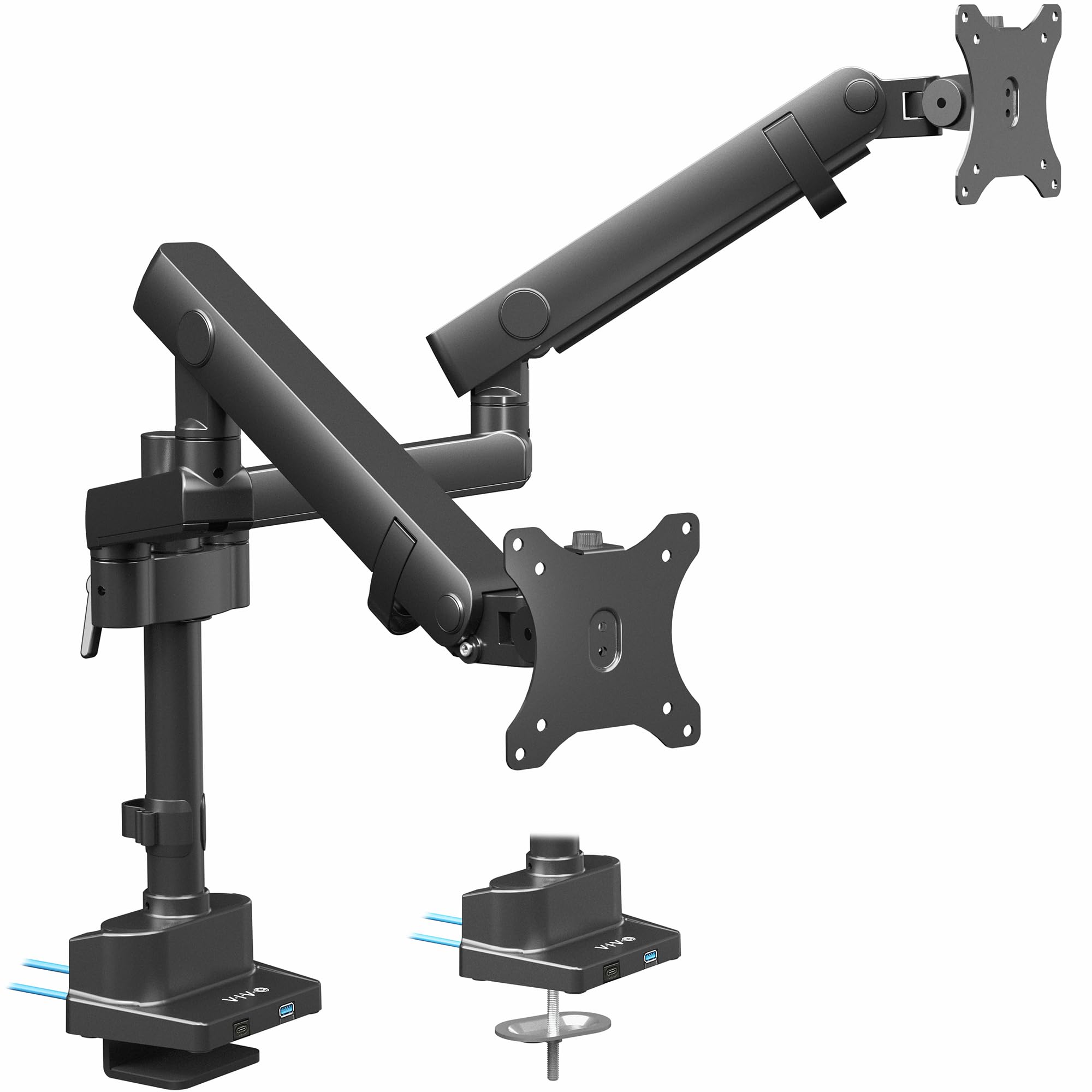 VIVO Premium Aluminum Full Motion Dual Monitor Desk Mount Stand with Lift Engine Arm, Pole Extension, and USB Ports, Fits Ultrawide Screens up to 40