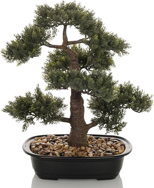 hjh OFFICE Sztuczna roślina Bonsai Sztuczna roślina dekoracyjna, łatwa w pielęgnacji sztuczne drzewo, wysokość 44 cm, sosna, zielony 871050