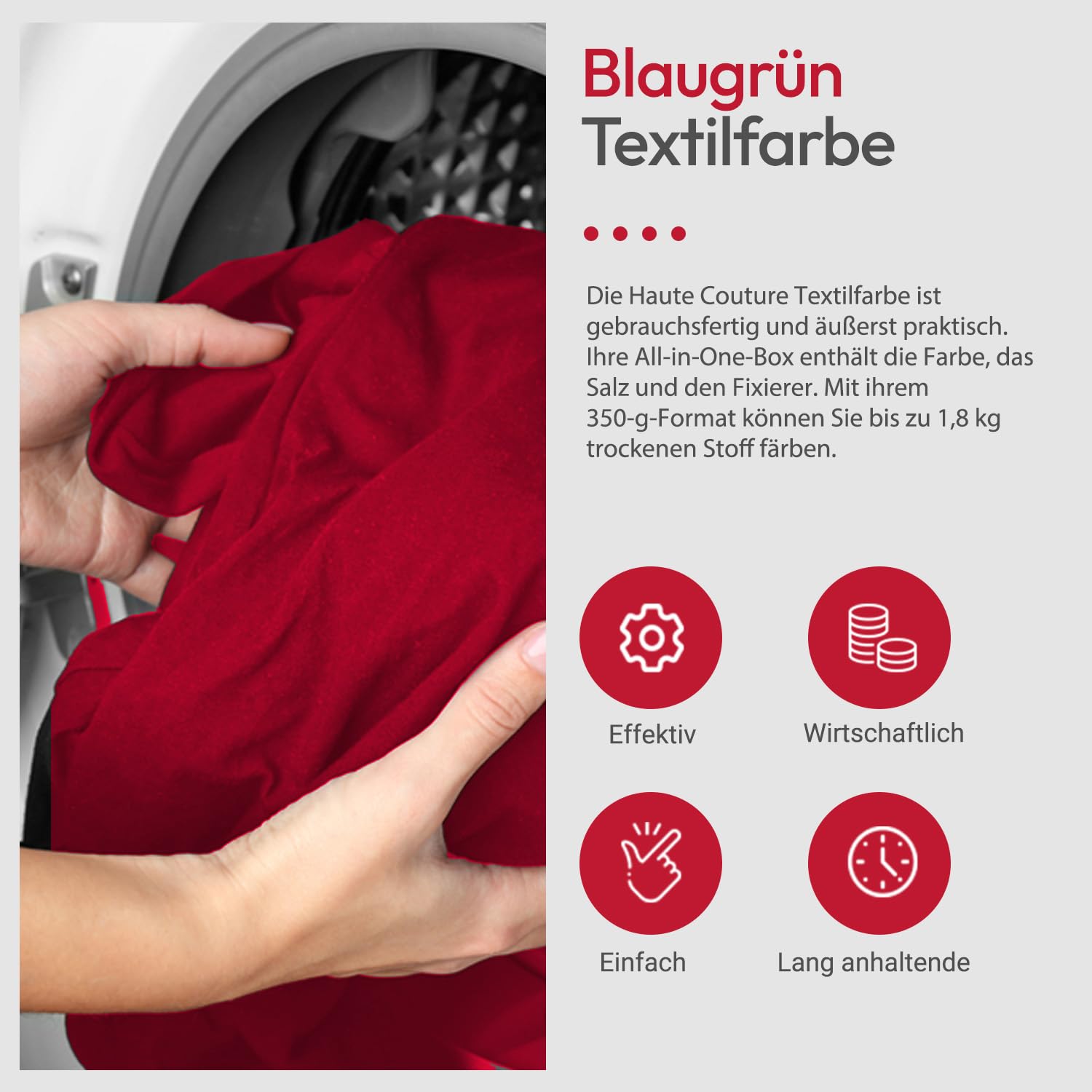Haute Couture - Rot Textilfarbe - Knallrot - 350g - Alles-in-Einem - Gebrauchsfertig für Kleidung und Stoffe