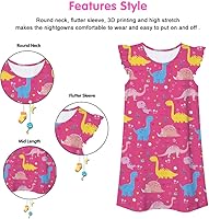Vista 5 de uideazone Camisones para niñas, con mangas con vuelo, vestido de pijama con estampado 3D de princesa, talla 5-12