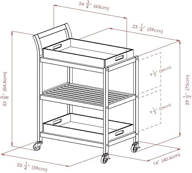 Furnifact Solid Wood Kitchen Cart On Wheels with Two Removable Serving Trays, Slatted Shelf, and Locking Casters, Versatile Bar Cart