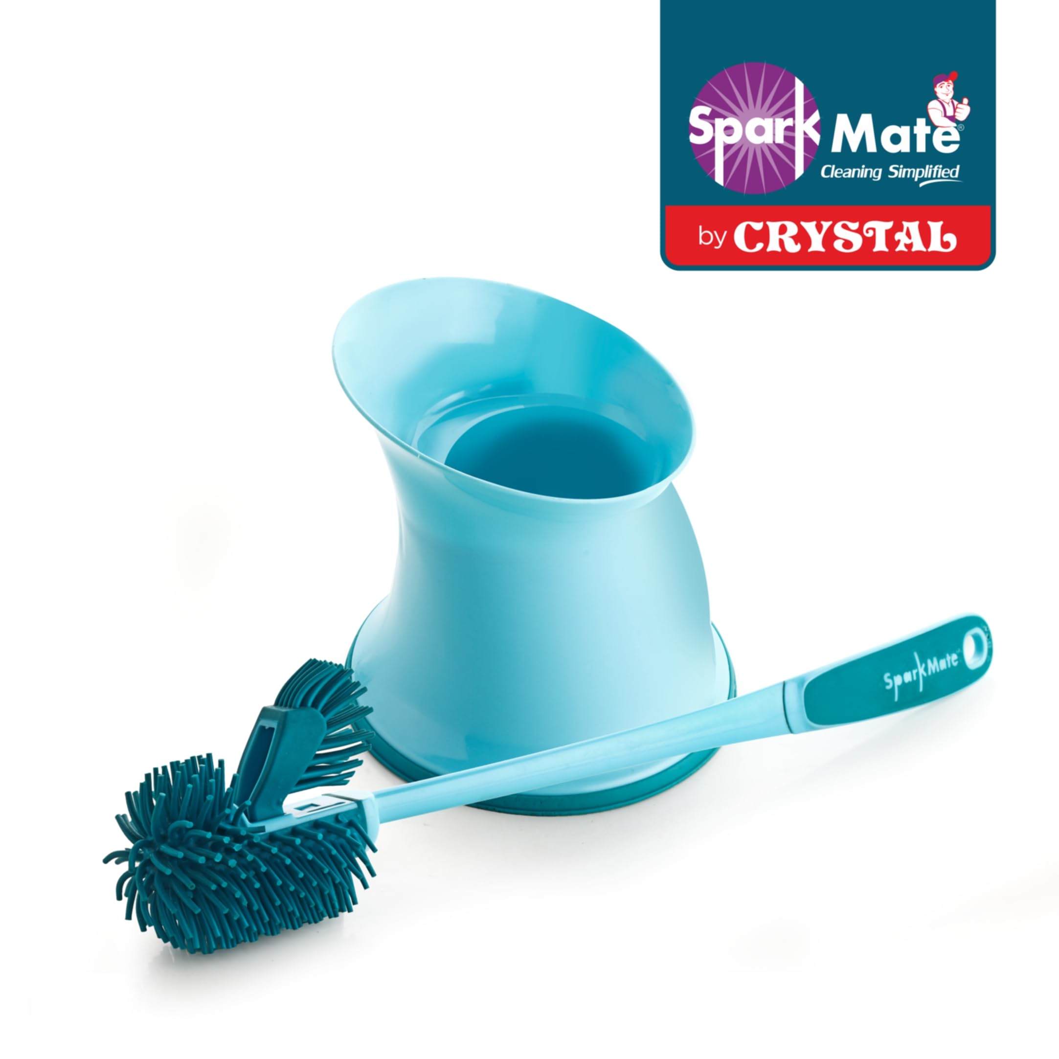 Sparkmate By Crystal Twin Side Silicone Toilet Brush with Holder | TPR Bristles | Atibacterial Brush |Aqua Green | Xtralife