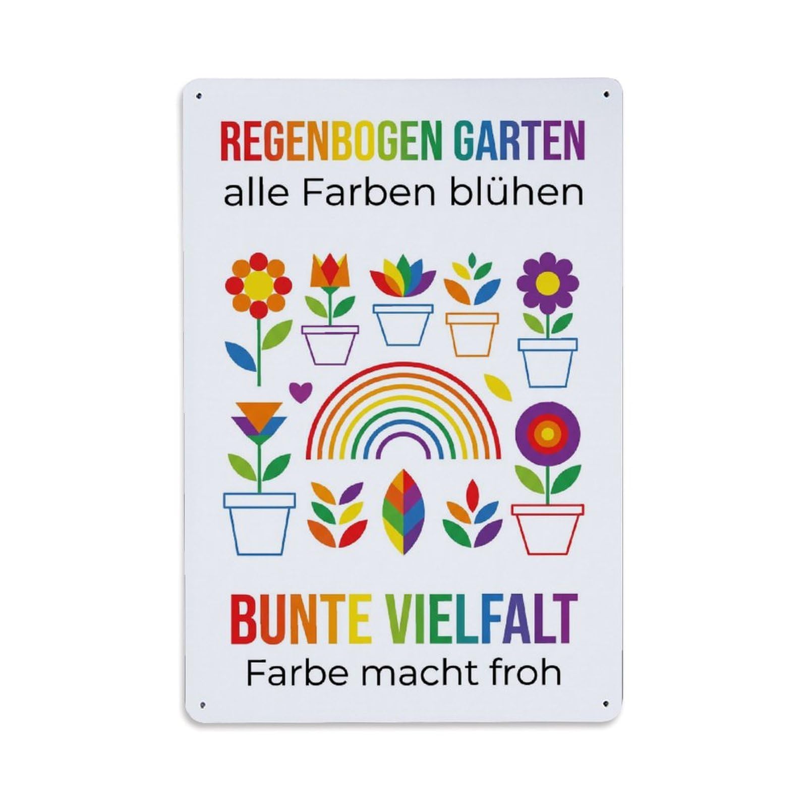 Vintage Funny Garden Rainbow Colors Delightful Metal Tin Sign Plaque Wall Decor for Cafe, Club Bar, Office, Garden Metal Poster 8x12Inch