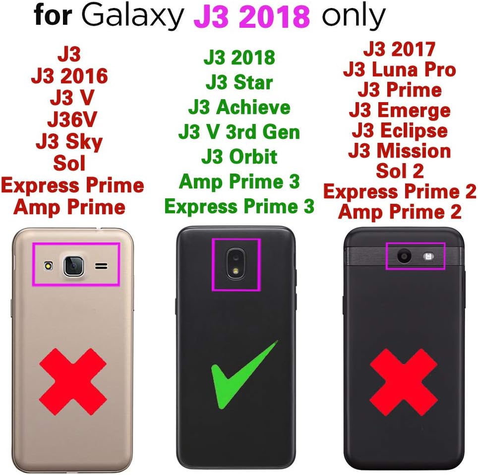 Phone Case for Samsung Galaxy J3 Orbit J 3 Star 2018 3J Achieve with Tempered Glass Screen Protector Cover Stand Hard Rugged Cell Accessories Glaxay J3V V 3rd Gen SM J337A J337V J337 Cases Black Red