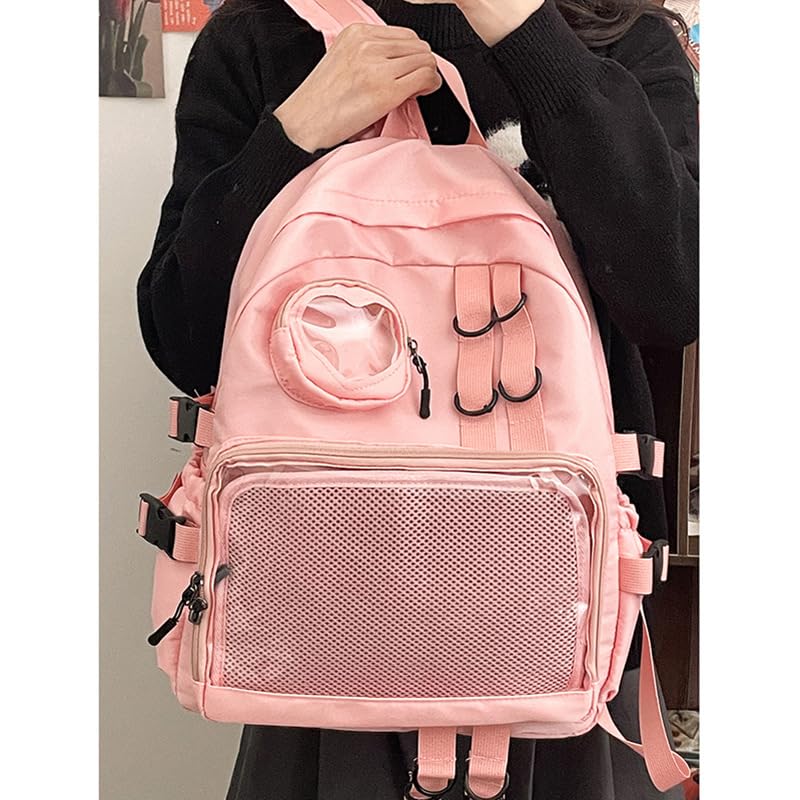 Large Capacity Nylon Backpack for Women Waterproof Lightweight Breathable Casual Bag with Curved Shoulder Straps(Pink)3