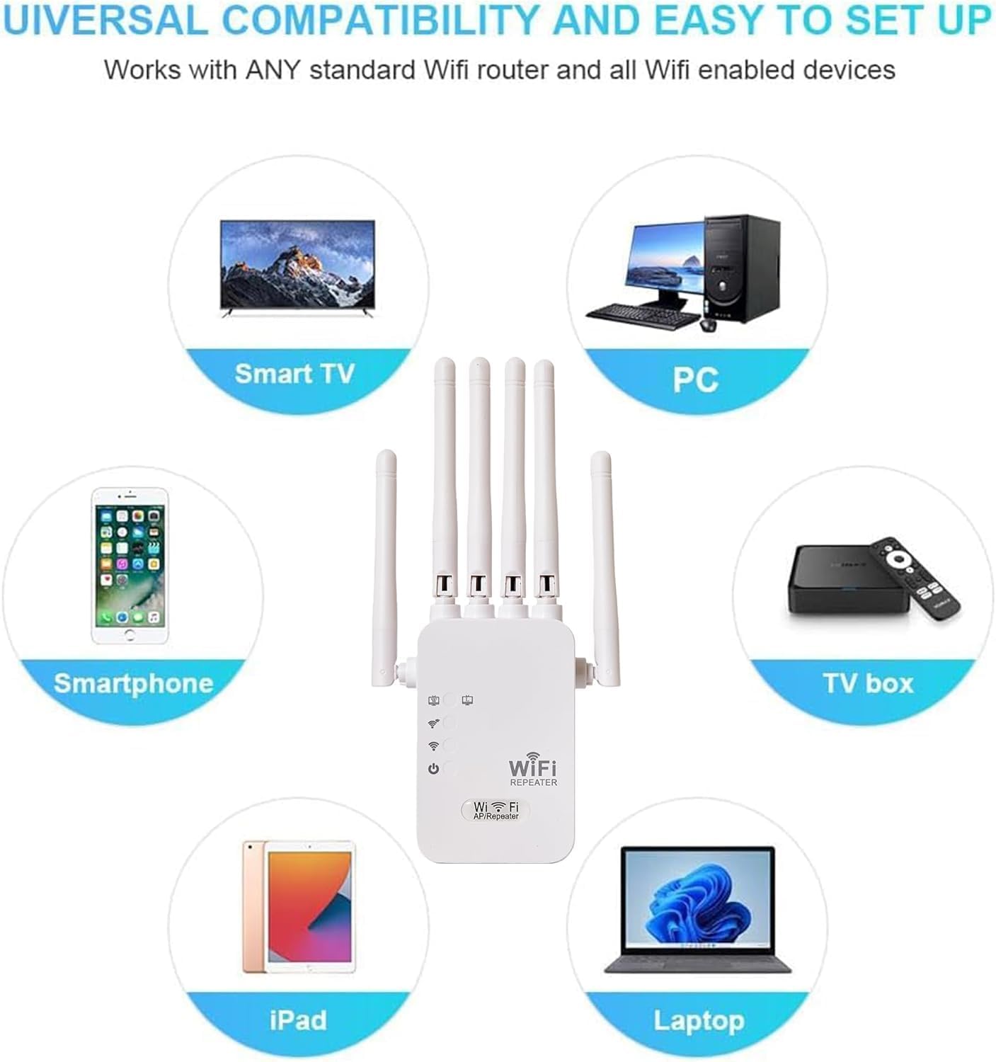 WiFi Extender Signal Booster – Long Range Coverage Up to 5000 Sq. Ft, 300Mbps 2.4GHz WiFi Repeater with Fast Ethernet Port, One-Touch Setup, Works with 55+ Devices (Plug & Play, WPA2 Secure)
