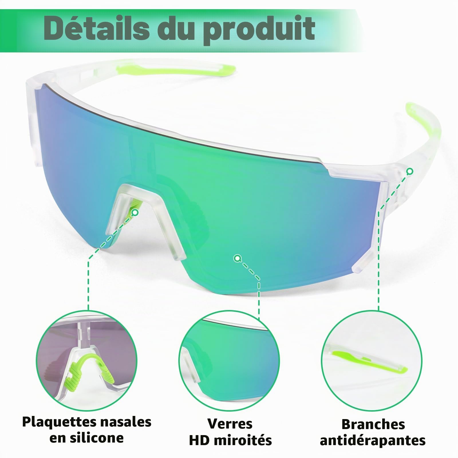 Lunettes de soleil de sport rapides Hommes Femmes Lunettes de soleil polarisées Lunettes de vélo Lunettes de course pour VTT Vélo de course Vélo de ski Course à pied avec UV400 Lunettes