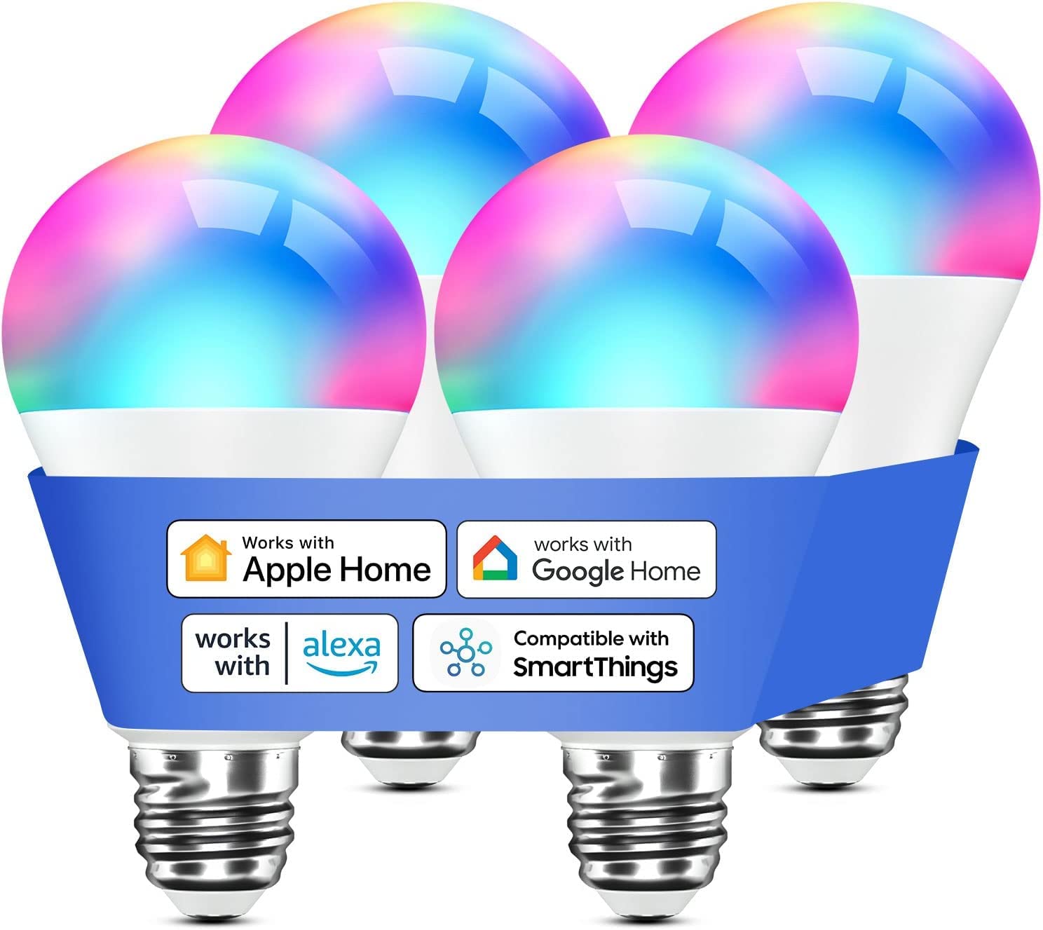 Smart Light Bulb, meross Smart WiFi LED Bulbs Compatible with Apple HomeKit, Siri, Alexa, Google Assistant and SmartThings, Dimmable E26 Multicolor 2700K-6500K RGBCW, 810 Lumens 60W Equivalent, 4 Pack