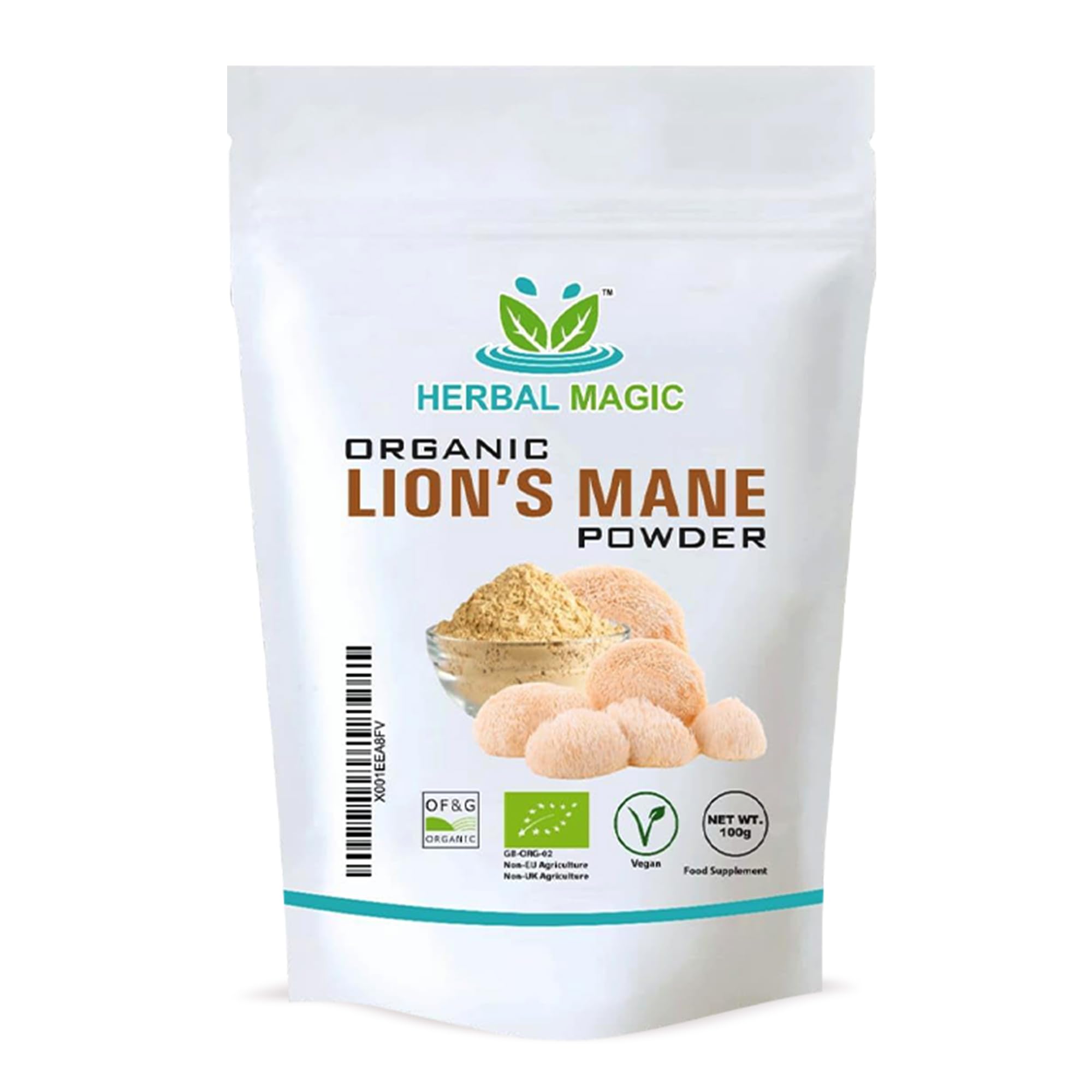 Herbal Magic's Organic Lion's Mane Mushroom Powder, Most Revered Mushroom in Ayurveda, Sparkle your smoothies, baking, cuisines, polysaccharides. Free from Fillers & Preservatives (100g pack of 1)
