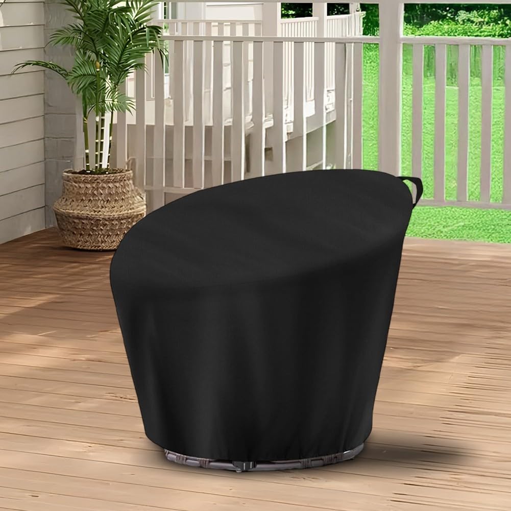 Papasan Housse de Chaise imperméable et Robuste Oxford 210D avec Cordon de Serrage pour Patio extérieur, Sauce, Oeuf, Chaise Ronde en Osier adaptée aux intempéries (Noir 120 x 46 x 89