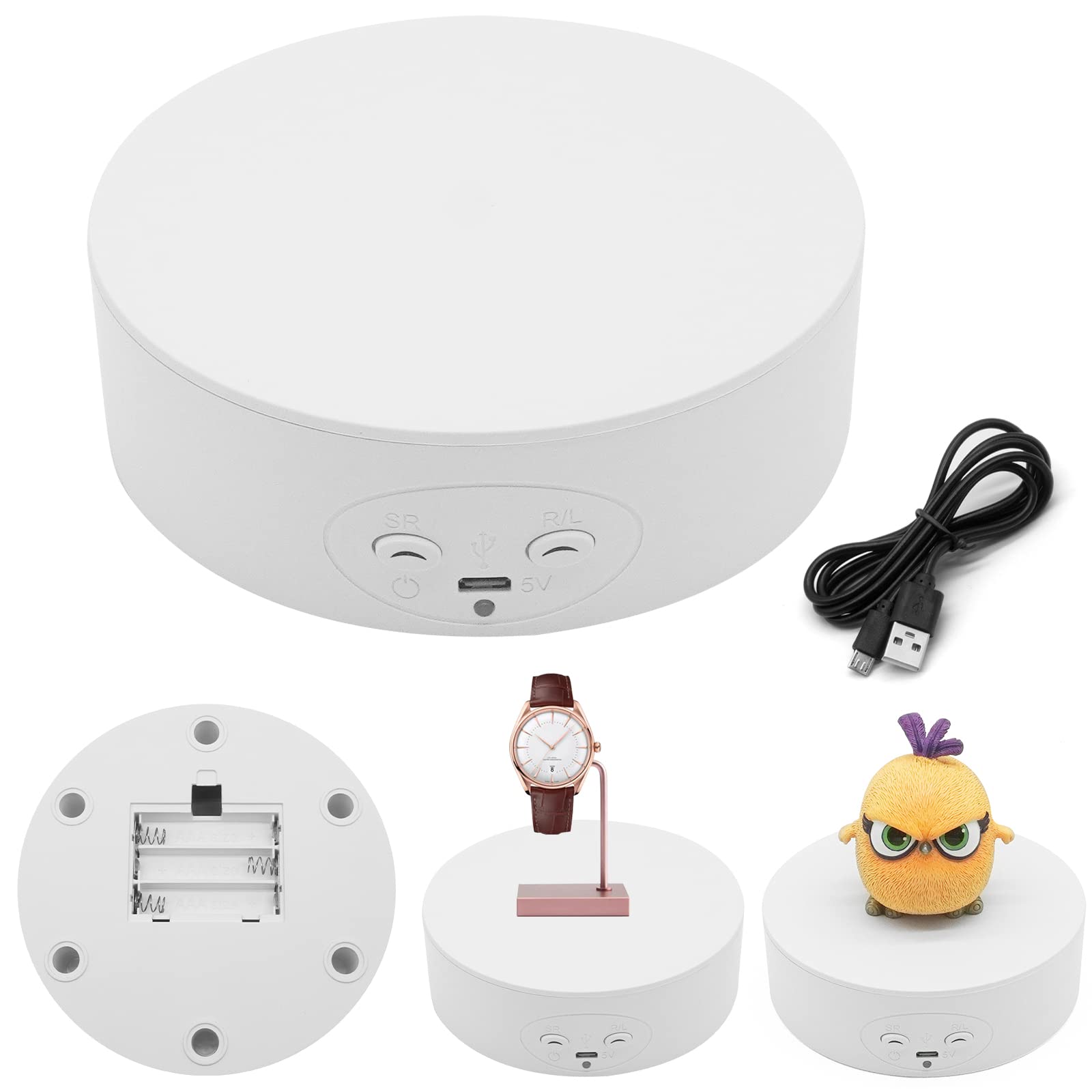 fotoconic Rotating Display Stand Turntable with Remote (13cm White, 5kg Load)