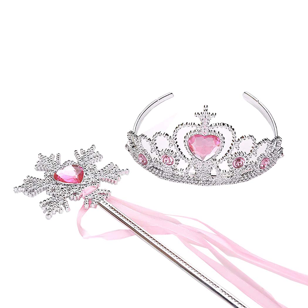 FancyDressWale Princess Dress Up Princess Silk Wands Tiaras and Crowns for Girls Gem Wand Gold Set Pink