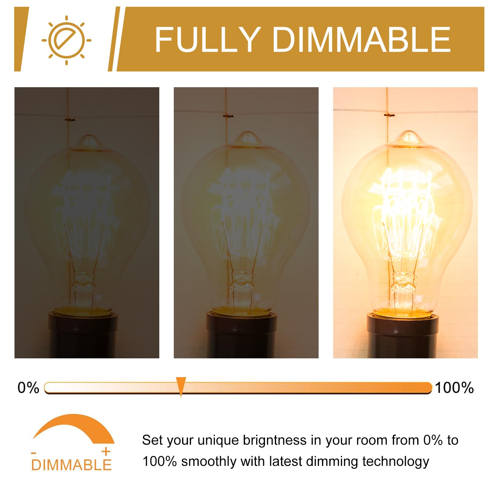 B4U E27 Edison Screw Bulb 40W, Vintage Filament Light Bulbs, Dimmable E27 Screw Light Bulb Globe Style, Warm White 2700K, Pack of 6 - Image 3