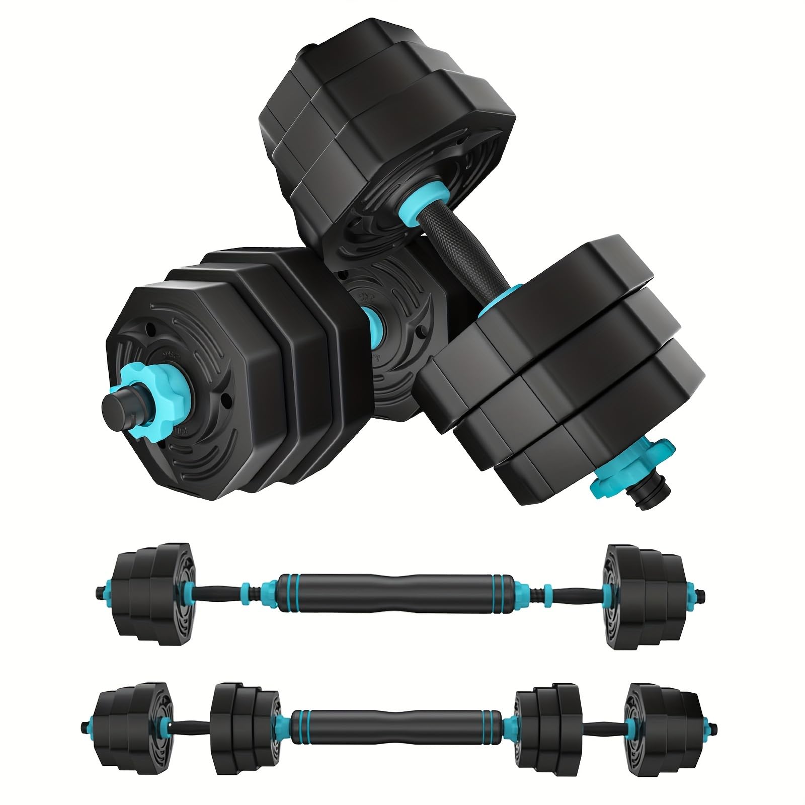 Adjustable 20KG Dumbbell 3 in 1 Weight Set With Connecting Rod, Barbell Workout, Weightlifting Push-ups Fitness Equipment, Free Weights for Home Gym