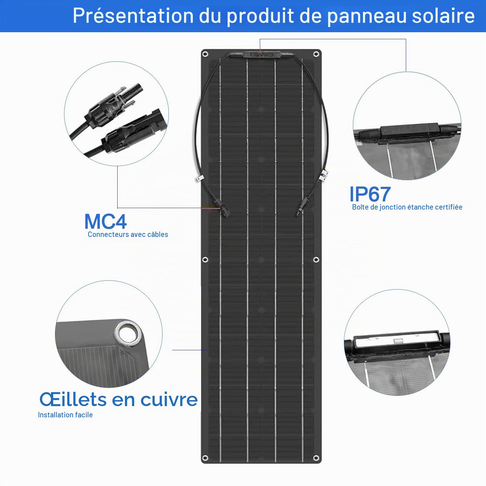 Kit Panneau Solaire Souple 200W 400W 800W Monocristallin Panneaux Solaires avec 40A Charge Contrôleur pour Batterie, Camping Car, Camper, Van, Bateaux, Caravane(200W)