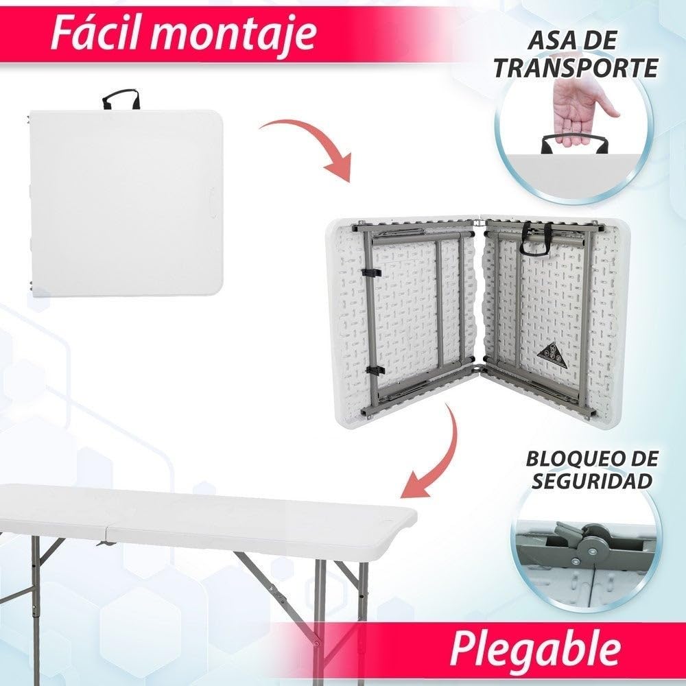 LOLAhome Mesa Plegable, Regulable en 3 Alturas, de Acero Anticorrosión y HDPE (De 122x60x74 cm) | Resistente, fácil Transporte, fácil Montaje | Ideal Acampadas, Picnic, Catering, Jardín, Terraza