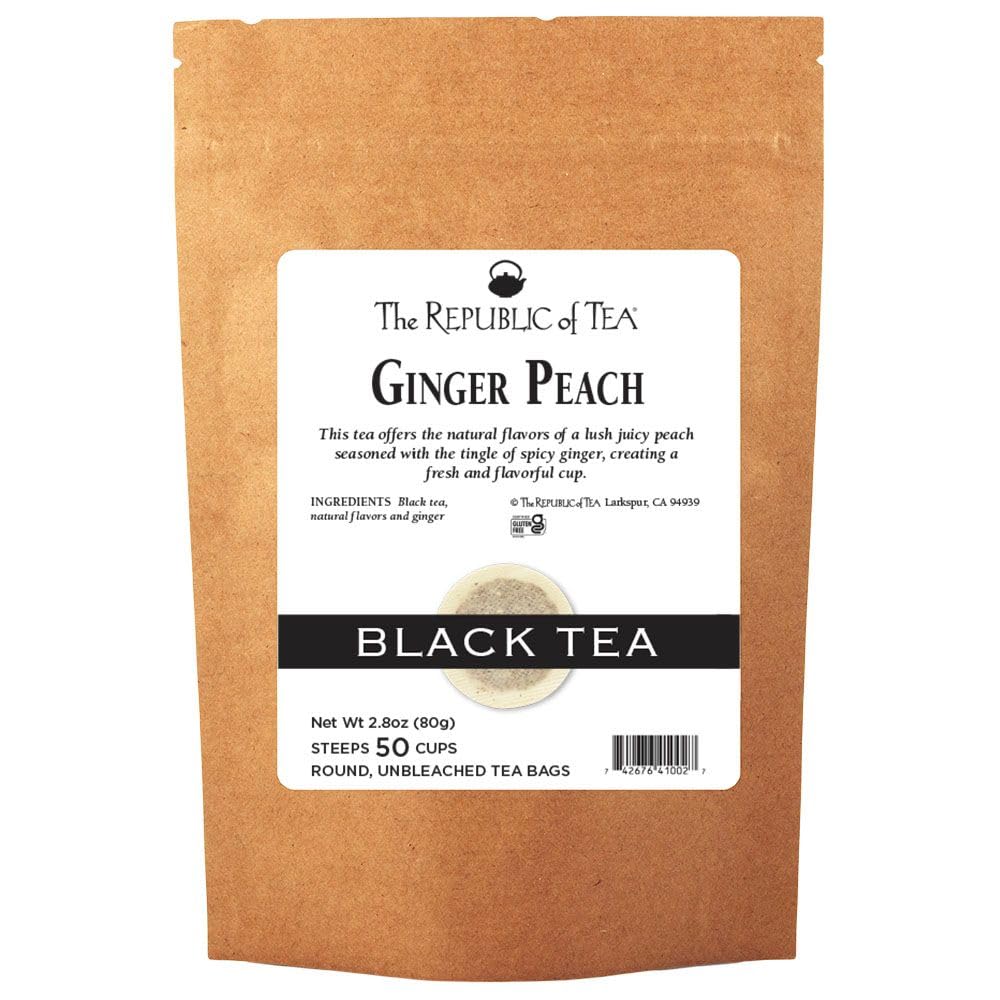 The Republic of Tea Ginger Peach Black Tea, 50 Tea Bag Refill, Premium Ingredients, Gourmet Longevity Tea