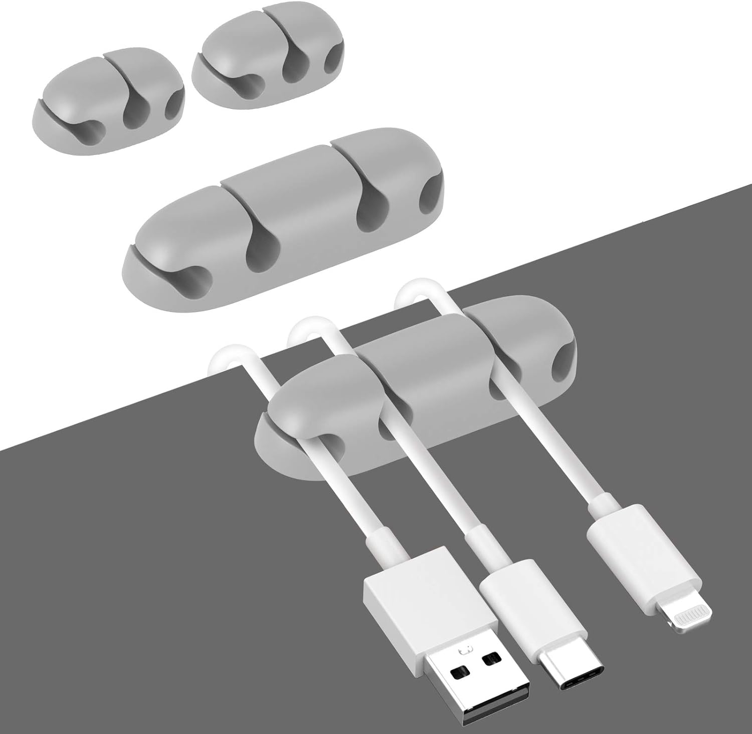 Anmula 4 Pack Cable Clips - Cable Holder- USB Cords Holders & Organizer -Desk Cord Holder - Adhesive Wire Holder for USB Charging Cable | Power Cord | PC Wire, Home, Office, Cubicle, Car(Gray)