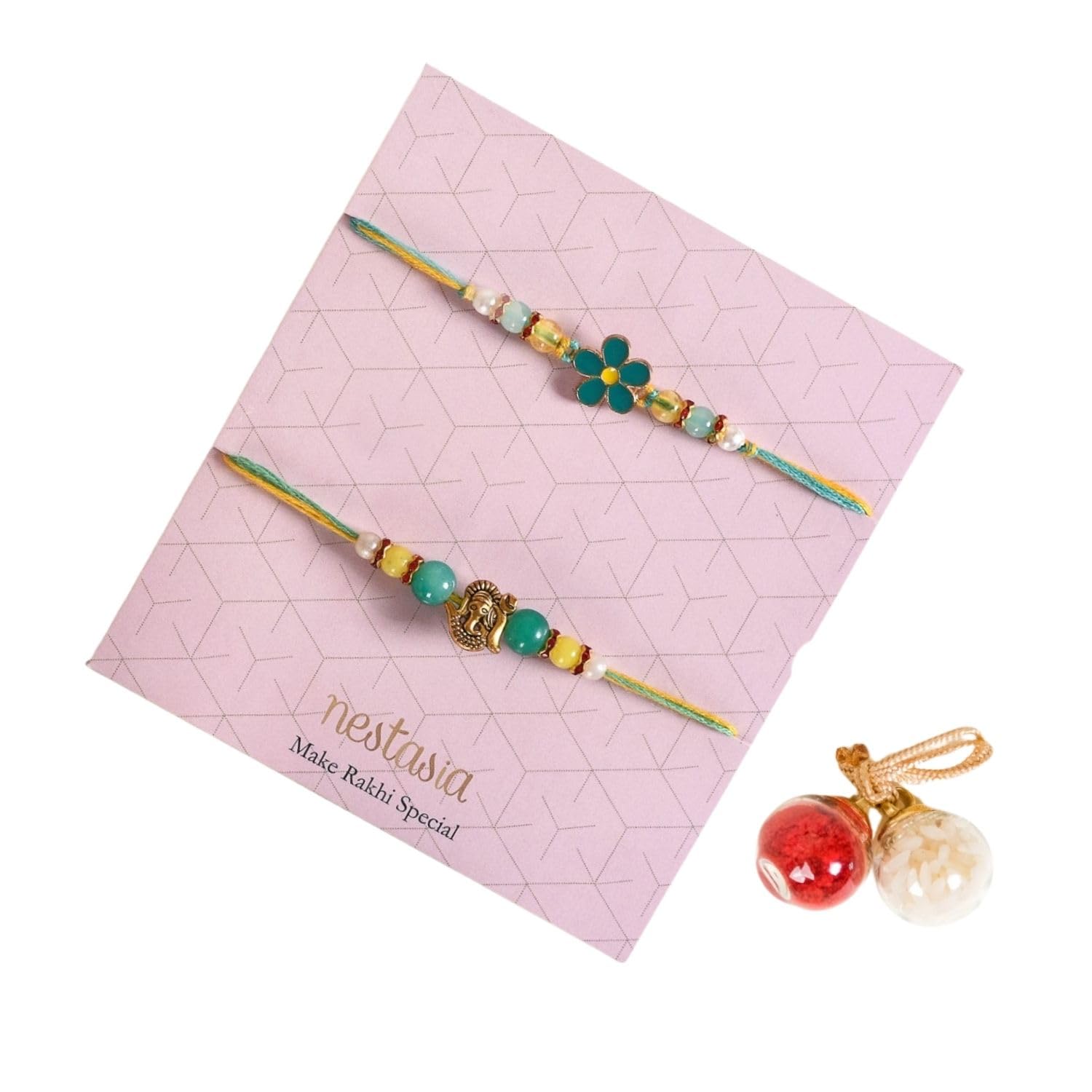 Nestasia Unisex Adult Ganesh & Flower Design Rakhi Set | Rakhi Combo For Brother | 2 Rakhi With Roli-Chawal, Greeting Card & Gift Box - Perfect For Rakshabandhan (B0D6KG85MF) Amazon Price History, Amazon Price Tracker