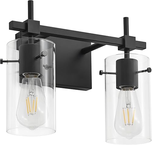 SOLFART 2 luces vintage de baño, apliques de pared negros para tocador de baño, accesorios de iluminación de pared, lámparas de tocador de baño,