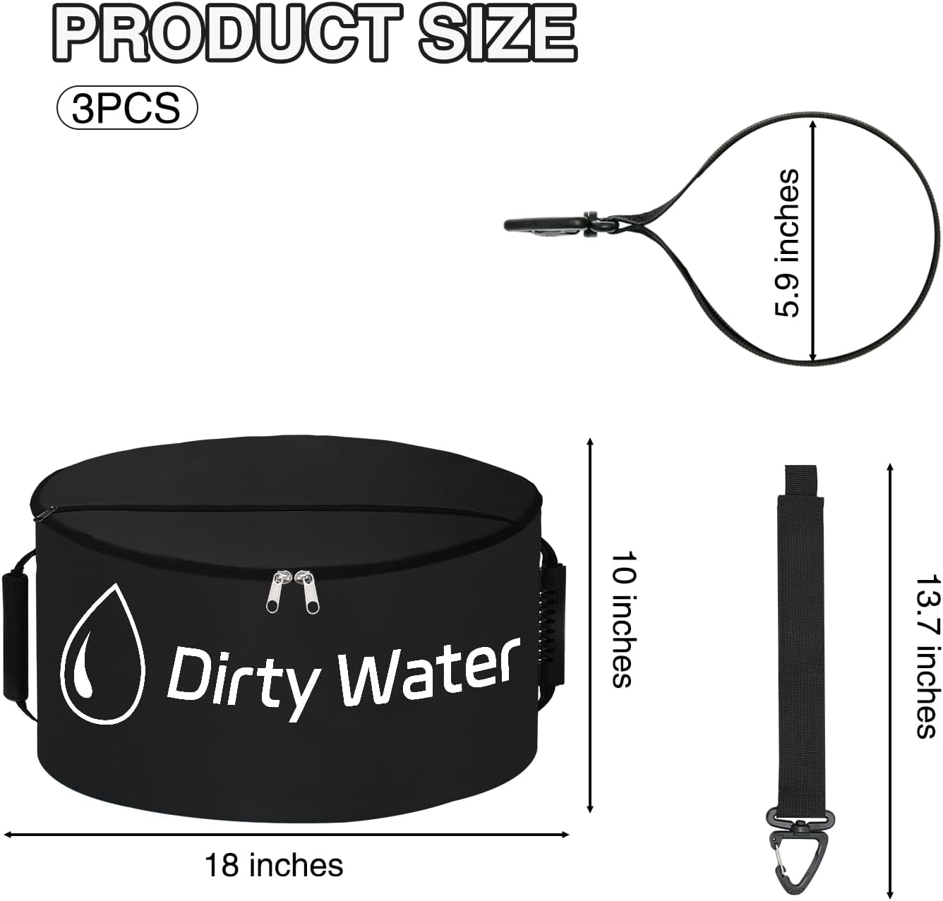 Nilight 1 Pack RV Sewer Hose Storage Bag, Waterproof Black Bag with Dual Zipper Closure Handle Straps RV Storage & Organization for Sewer Fresh Water Hoses Electrical Cords Camper Tools Accessories