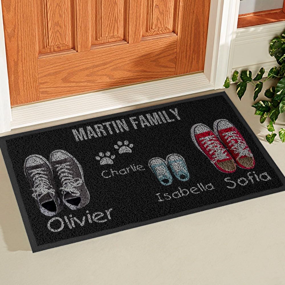 Wanapix | Felpudo Personalizado Familia | Felpudo Entrada Casa | Base Antideslizante | Felpudos Originales/Graciosos | Rizo - 75x43 cm | Zapatos y Mascota (4)