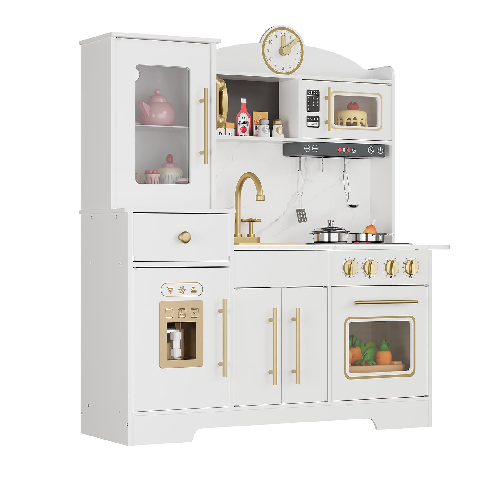 Kinderküche Spielküche Kinder, Holz Kinder Küche Mit Licht & Sound- Kreidetafel Mikrowelle Herd Spüle Kochutensilien Eismaschine Lernspielzeug Für Ab 3 Jahre Geburtstagsgeschenk,99.8×32×105 cm, Weißa
