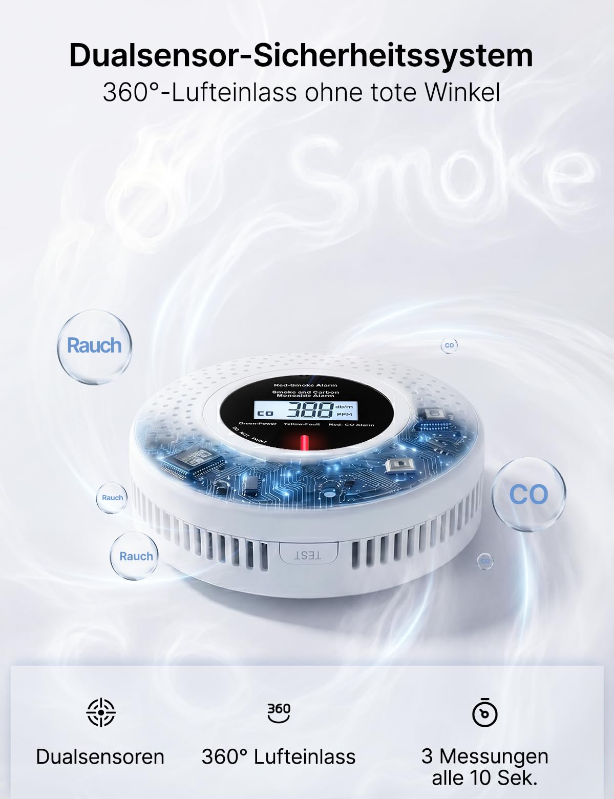 MOES Rauch- CO-Melder Smart, 10 Jahren Sensorlebensdauer, App-Alarm, 85 dB | Zigbee-Gateway erforderlich, LCD-Echtzeitdaten, App-Steuerun, Nach EN 14604 und EN 50291 geprueft, Batteriebetriebener