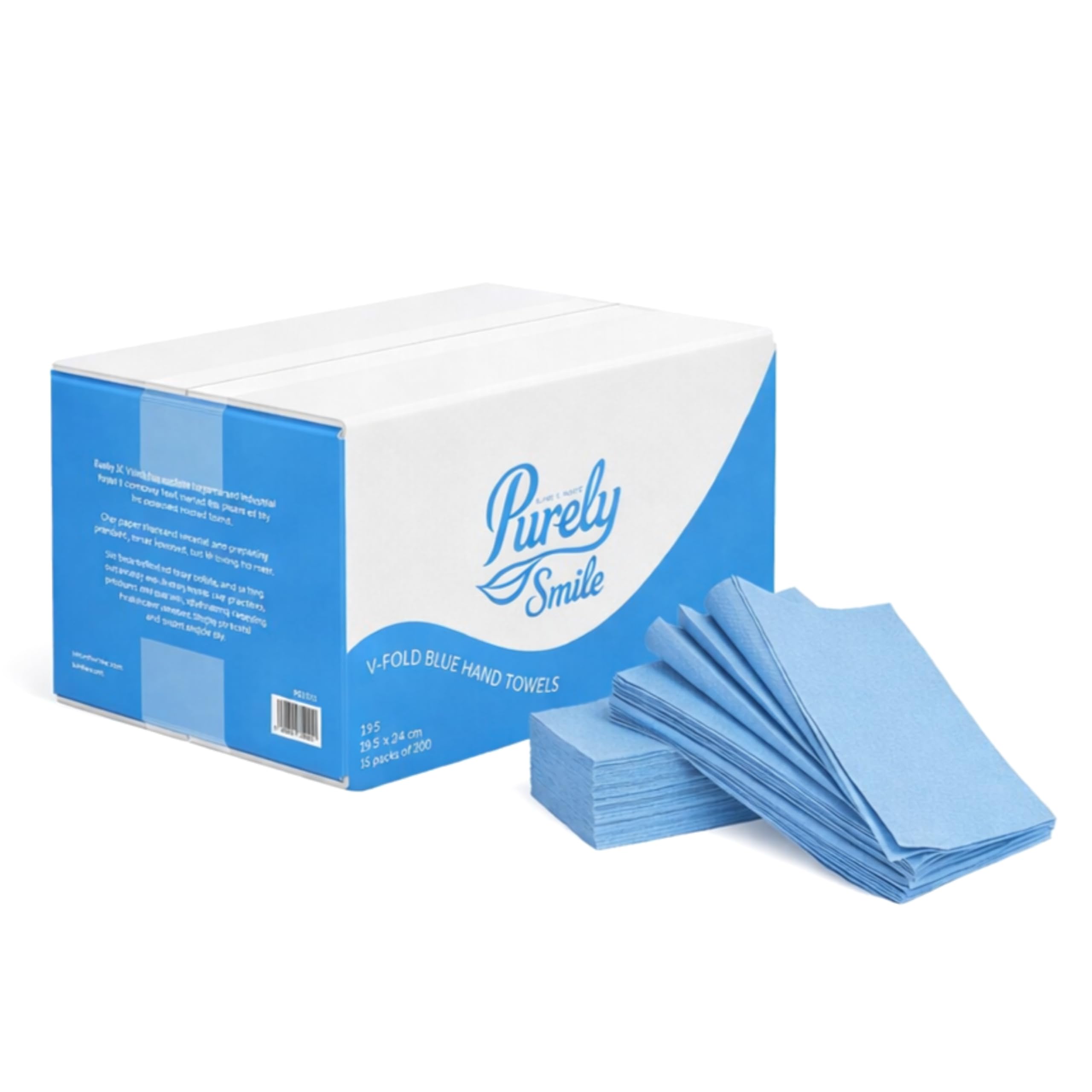 Blake & White V Fold 1 Ply Blue Paper Towels - Purely Smile Disposable Hand Towels for Dispenser - Ideal for Kitchens, Restrooms, Offices, and Commercial Use | Pack of 3600