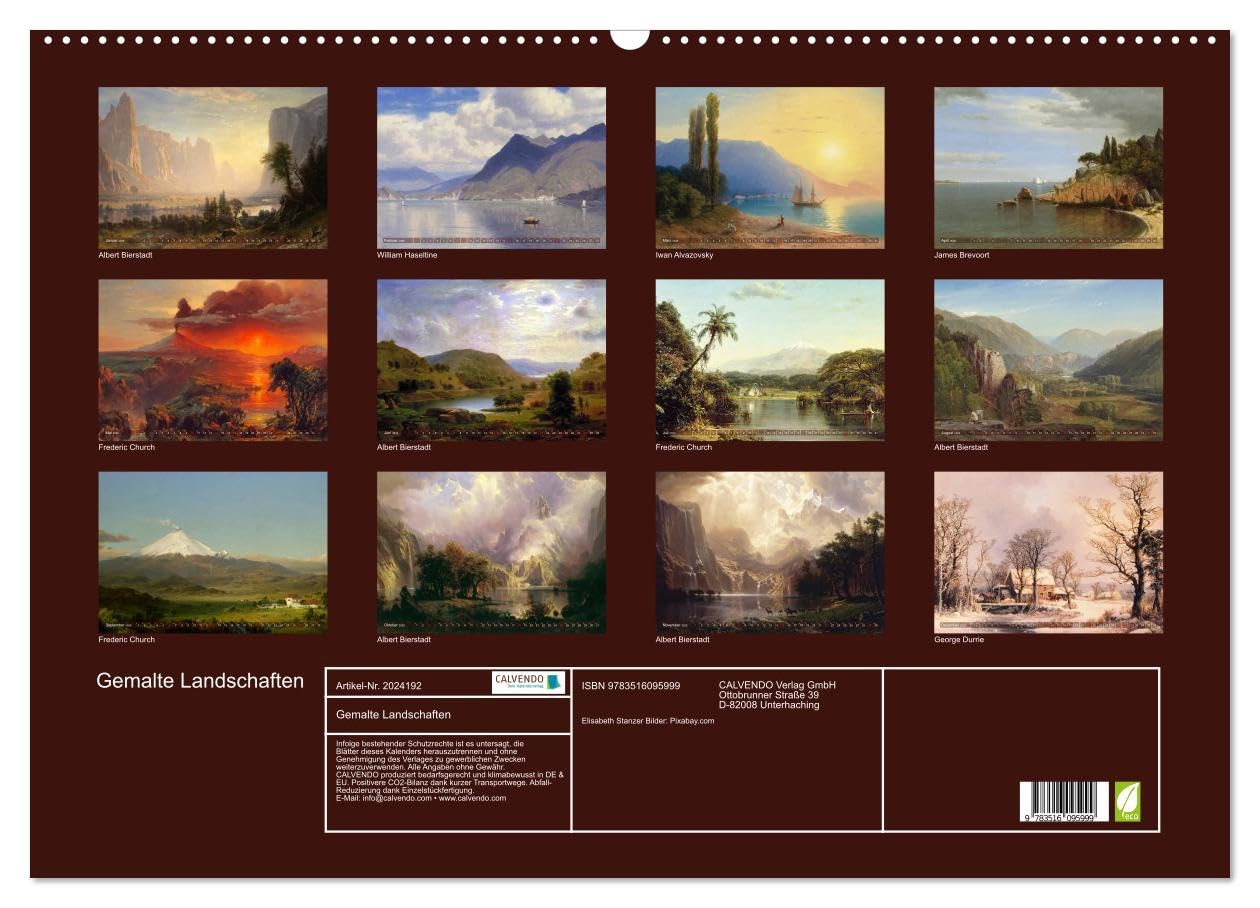 Gemalte Landschaften (Wandkalender 2026 DIN A2 quer), CALVENDO Monatskalender: Beeindruckende Kunstwerke aus einer verganenen Epoche (CALVENDO Kunst)