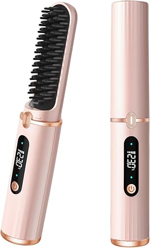 Cepillo alisador de cabello inalámbrico para mujeres, peine eléctrico para alisar el cabello con iones negativos, calentamiento rápido de 30