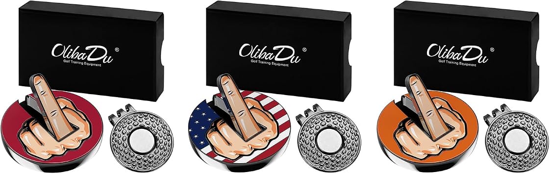 Premium Magnetic Middle Finger Golf Ball Marker Cap Clip Set - Fun Accessory for Golfers - Great Gift for Audiophiles and Avid Enthusiasts - Unique Golf Gift Ideas,Color USA BackgroundRedOrange.