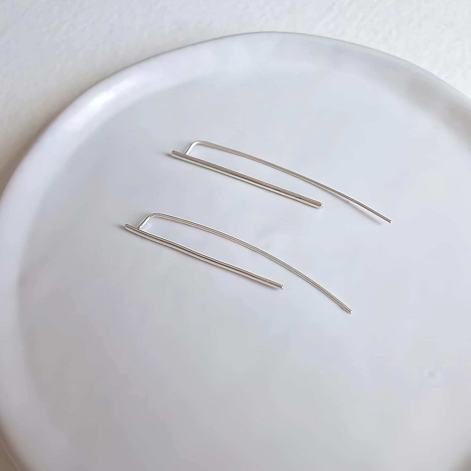 Handmade Curved 925 Sterling Silver Earrings Hypoallergenic Drop Dangle Threader Earrings Minimalist Modern Long Thin Geometric Linear Threader Hoops Earrings for Women Teen Girls - Image 7