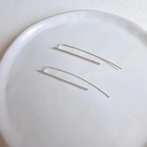 Miniatura 7 de Handmade Curved 925 Sterling Silver Earrings Hypoallergenic Drop Dangle Threader Earrings Minimalist Modern Long Thin Geometric Linear Threader