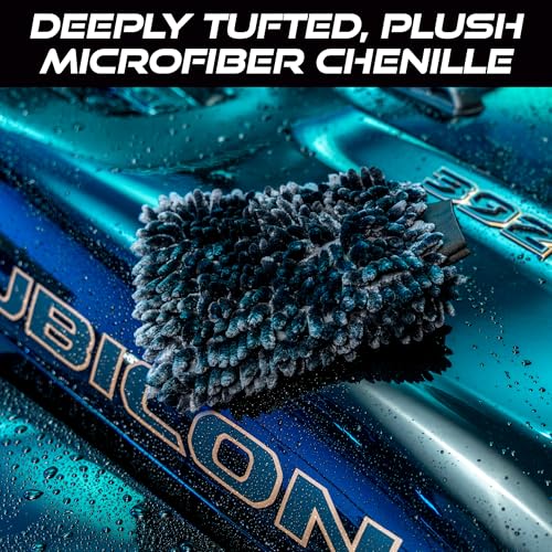 VIKING Car Wash Mitt, Microfiber for Car Cleaning, Premium Chenille, Black, 10 inch x 8 inch, 2 Pack - Image 3