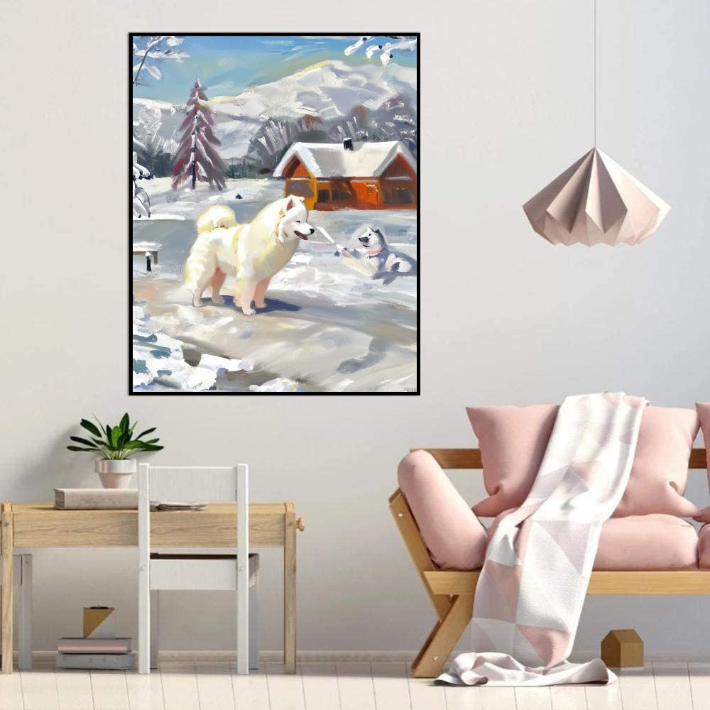DIY Paint by Number for Adults Beginner Samoyed Dog Paint by Number on Canvas DIY Oil Painting for Gift Home Wall Decor 20x24inch(50x60cm) Frameless