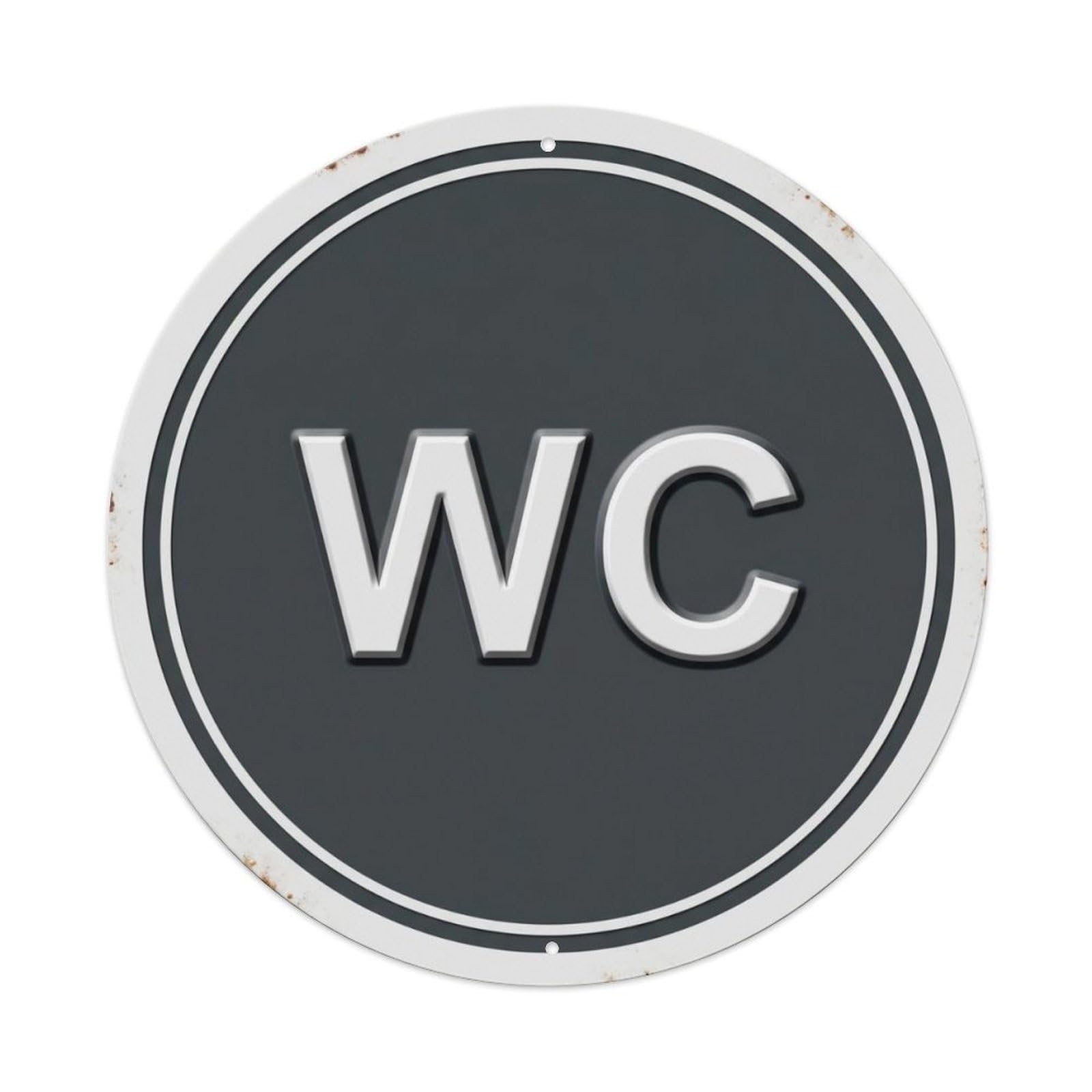 Toilet （WC） Minimal Charcoal Emblem Metal Tin Sign Plaque Wall Decor for Cafe, Club Bar, Office, Home Garden Round Metal Poster 8x8Inch