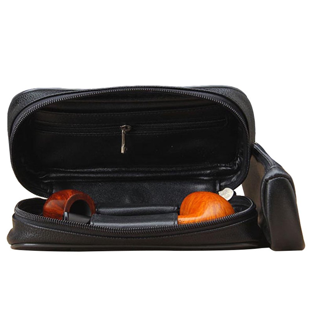 OLDFOX Pipe Pouch Black PU Leather Tobacco Pipe Case Bag Holder for 2 Pipes(WMFC0051)